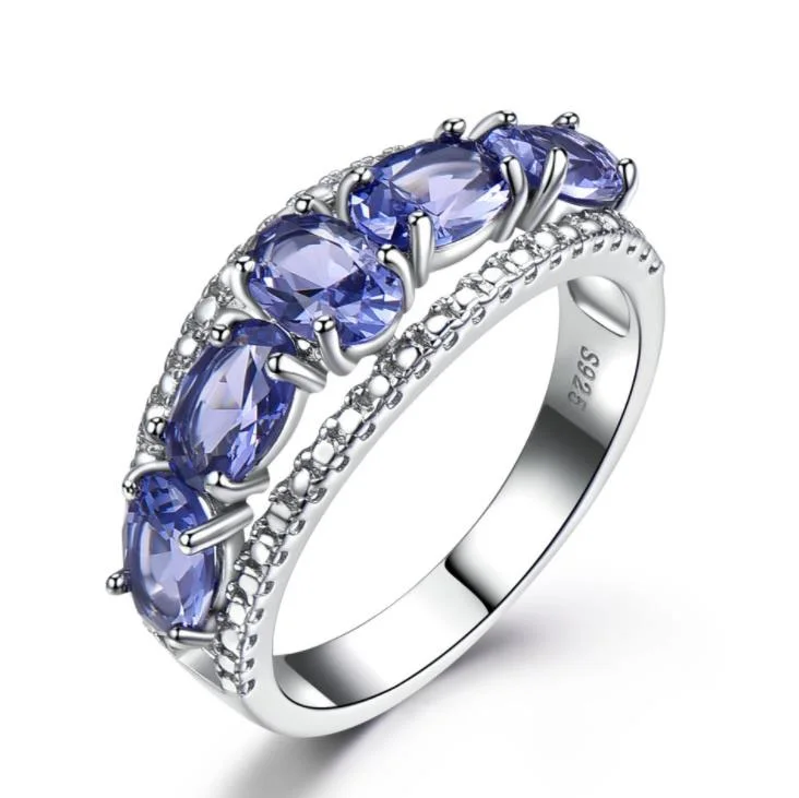 Vintage Oval Tanzanite Ring with 5 Stones In Sterling Silver