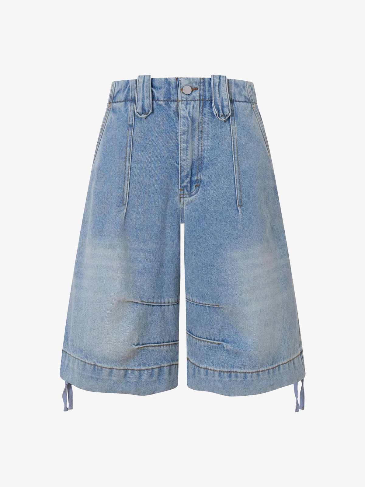 Blue Act Chic Distressed Washed Wrinkled Longline Jorts Front