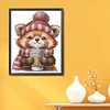 (Stamped/Counted) Red Panda Drinking Coffee-14CT Cross Stitch 19*22cm/7.48*8.66in