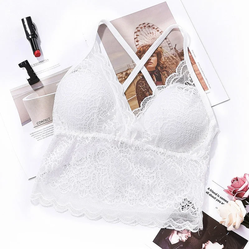 Women Beauty Padded Back Bra Lace Tube Top Underwear Woman Sexy Lace Lingerie Intimate Clothes White Tube Top Youngirl Bralette
