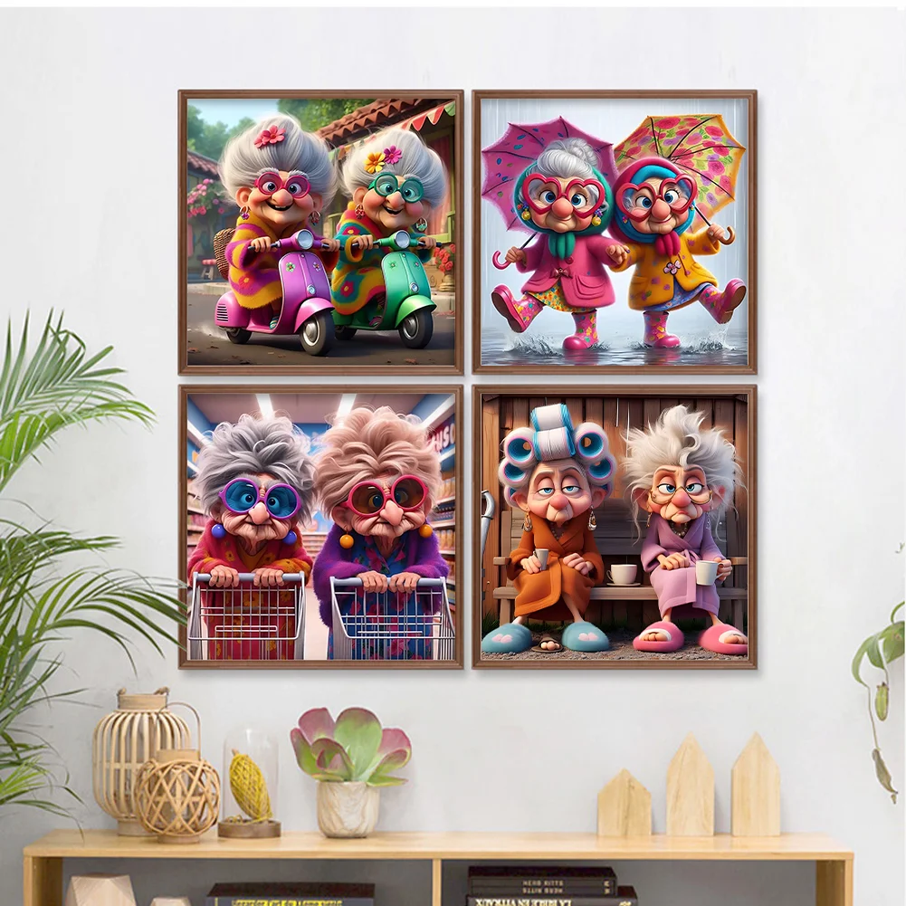 4pcs/Set Diamond Painting - Full Round Drill - Grandma(Canvas|30*30cm)