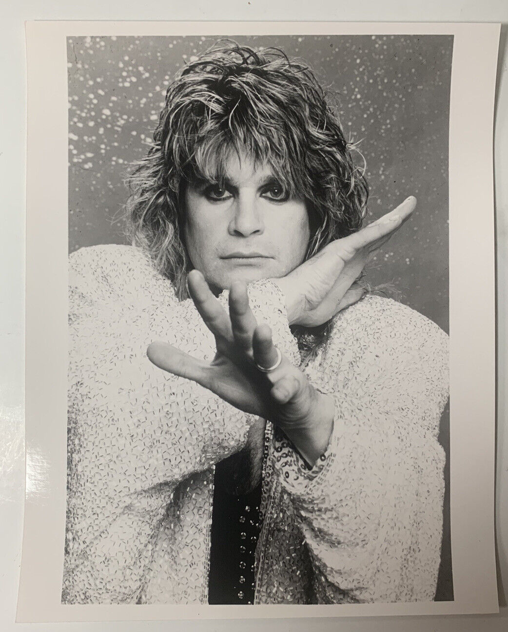 Ozzy Osbourne Ultimate Sin Promo Guitar 8x10 B&W Photo Poster painting ORIGINAL