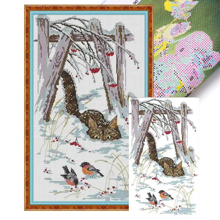 Joy Sunday Snow Kitten - Printed Cross Stitch 14CT 33*52CM