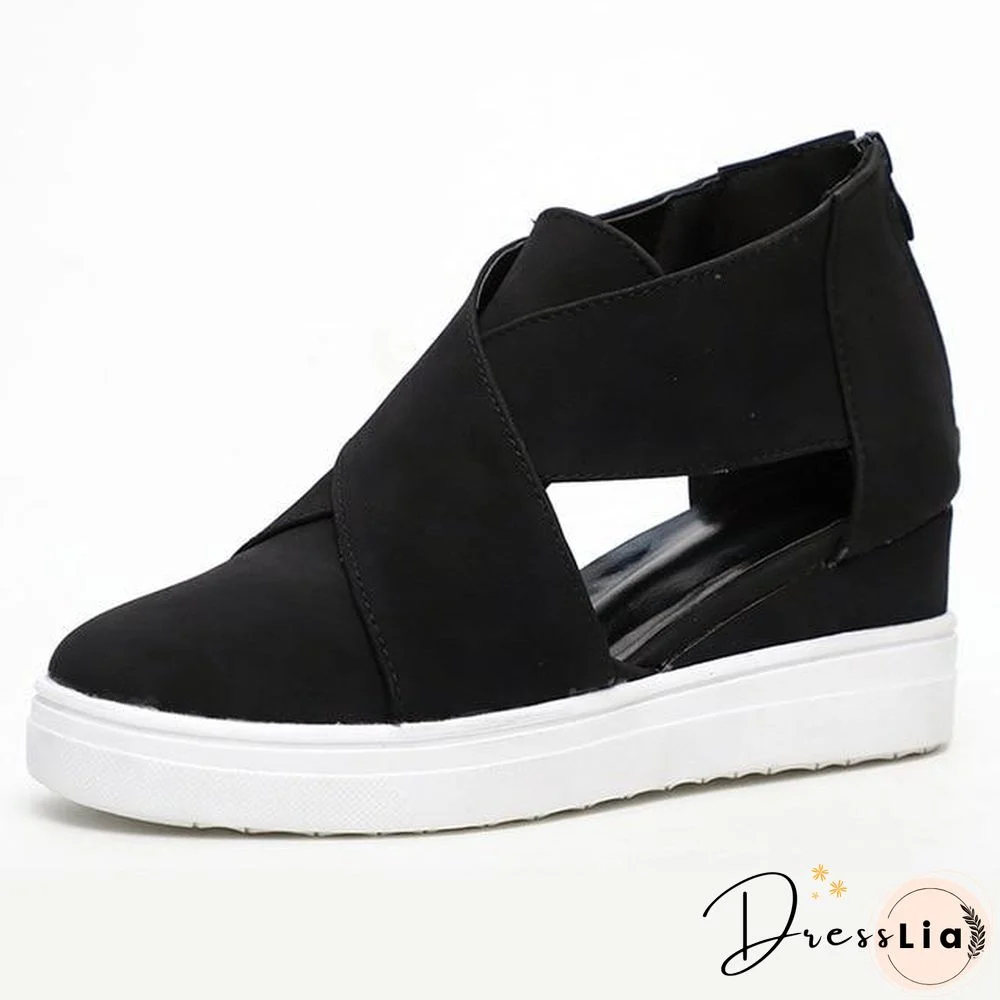 Women Solid High Flats wedges Heel Height Increasing Chunky Platform Vulcanized Sneakers Shoes