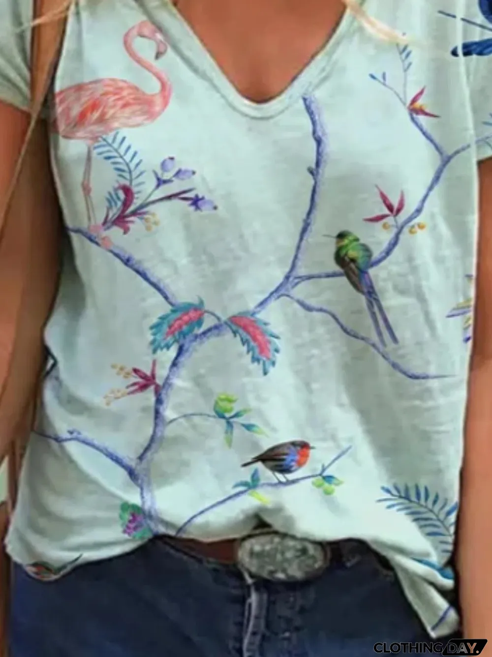 Women's V-neck Short Sleeve Printed Tops