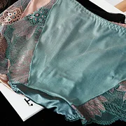 Bayuyun Women Panties Lace Flower Embroidery Female Briefs Mid Waist Elastic Soft Breathable Anti-septic Glossy Ice Silk Lady Underwear