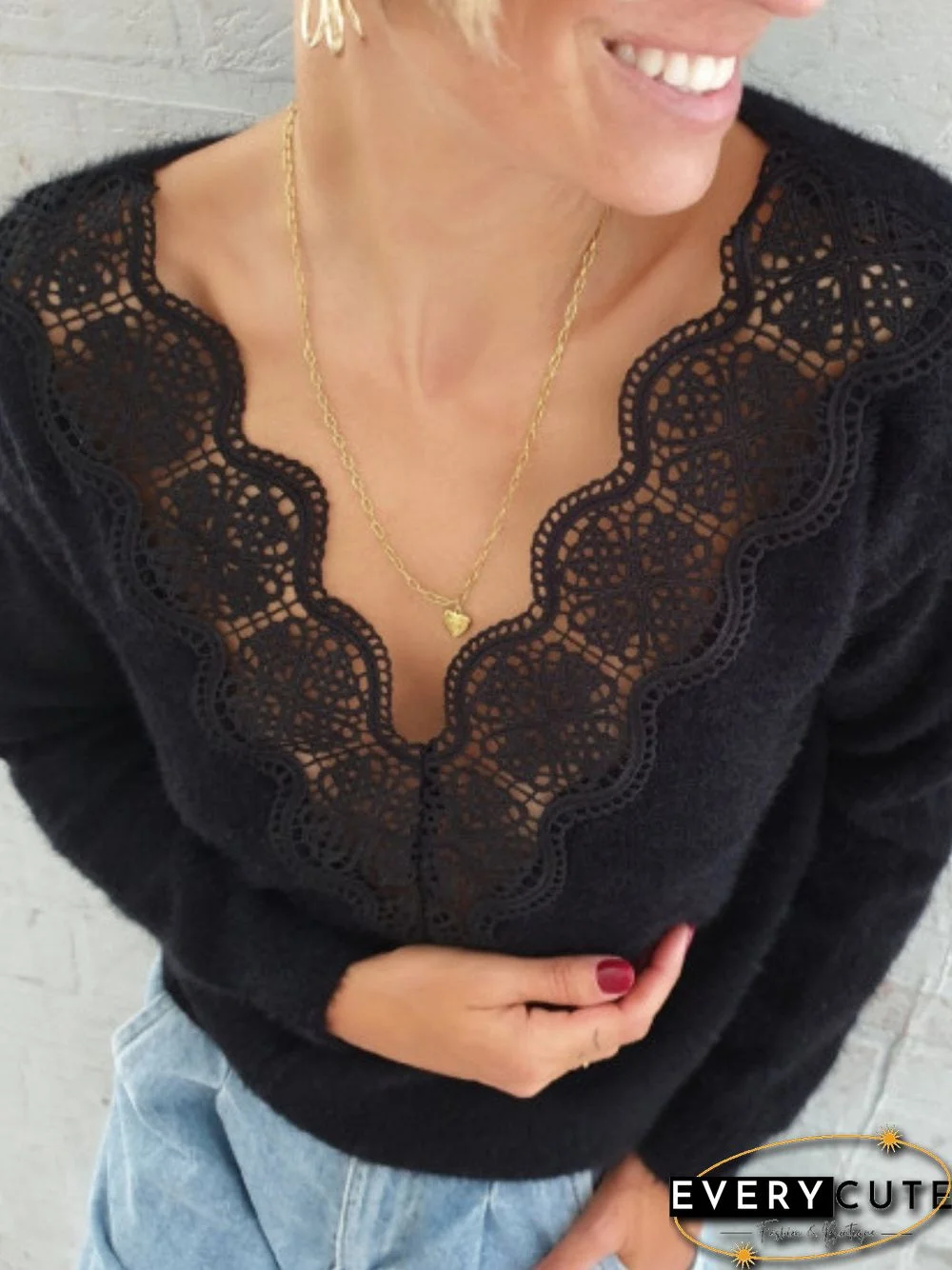 Casual Shift Floral Guipure Lace Sweater