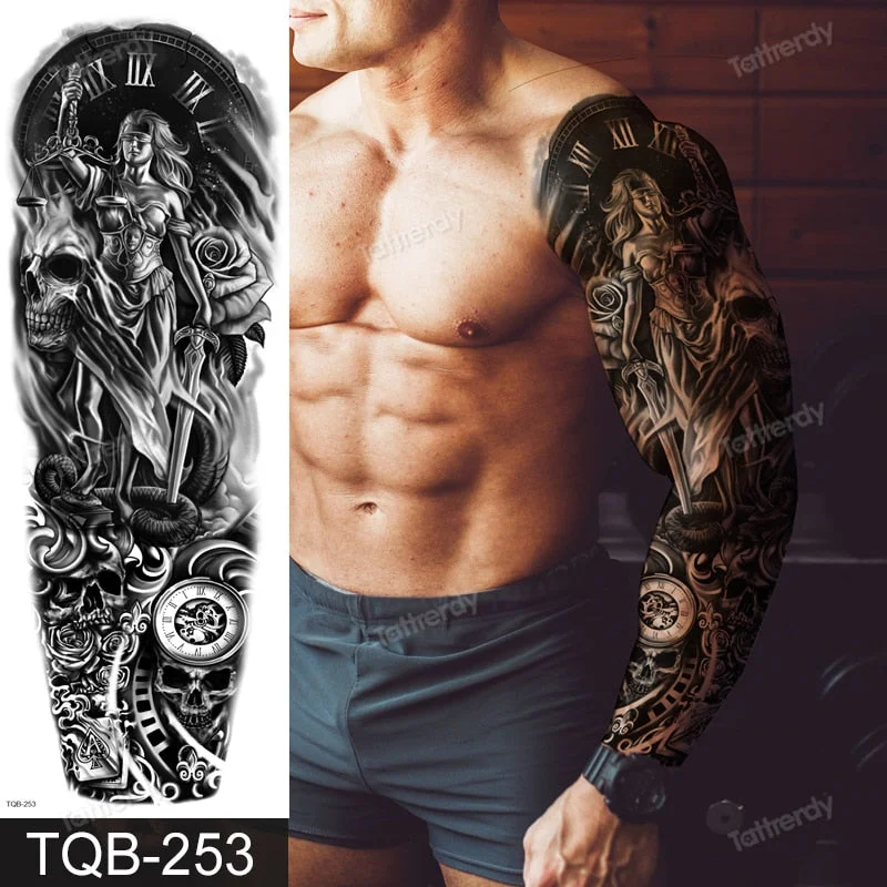 clock lion king fox forest temporary tattoos men sexy body art makeup tattoo sticker black waterproof custom totem maori tatoo