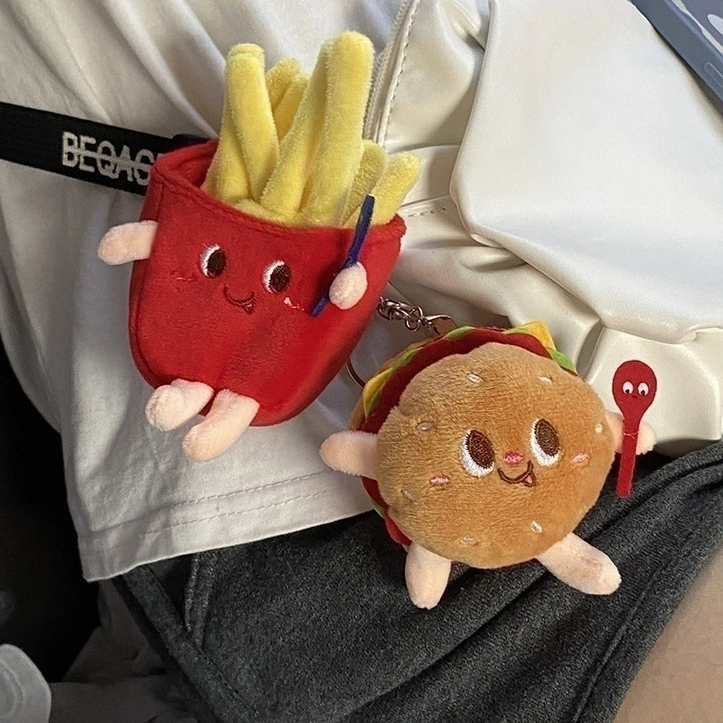 Cute Hamburger French Fries Plush Women’s Bag Pendant Keychain