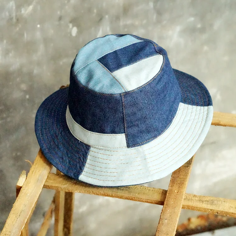 Vintage Blue Denim Patchwork Fisherman Hats