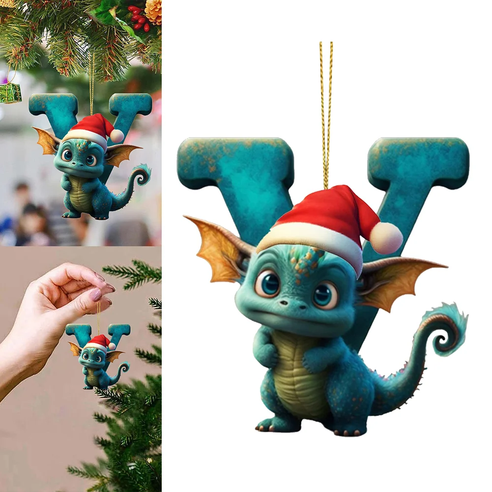 Christmas Cute Dragon Pendants Acrylic Letter Shaped Exquisite for Xmas Tree Car