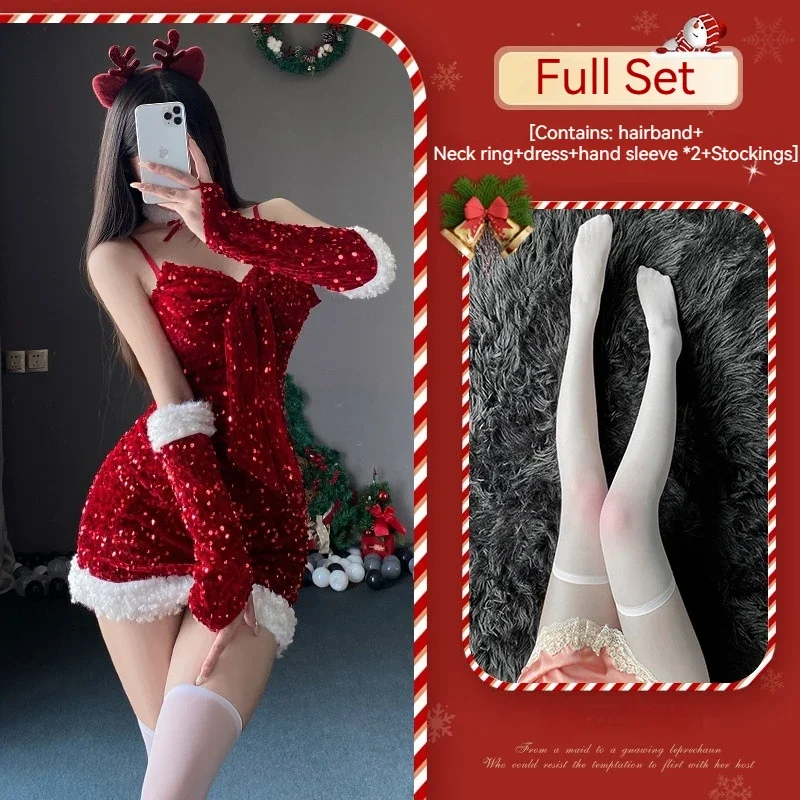[Wetrose] In Stock Christmas Sexy Lingerie 2025 Sparkling Sequins Dress Outfit