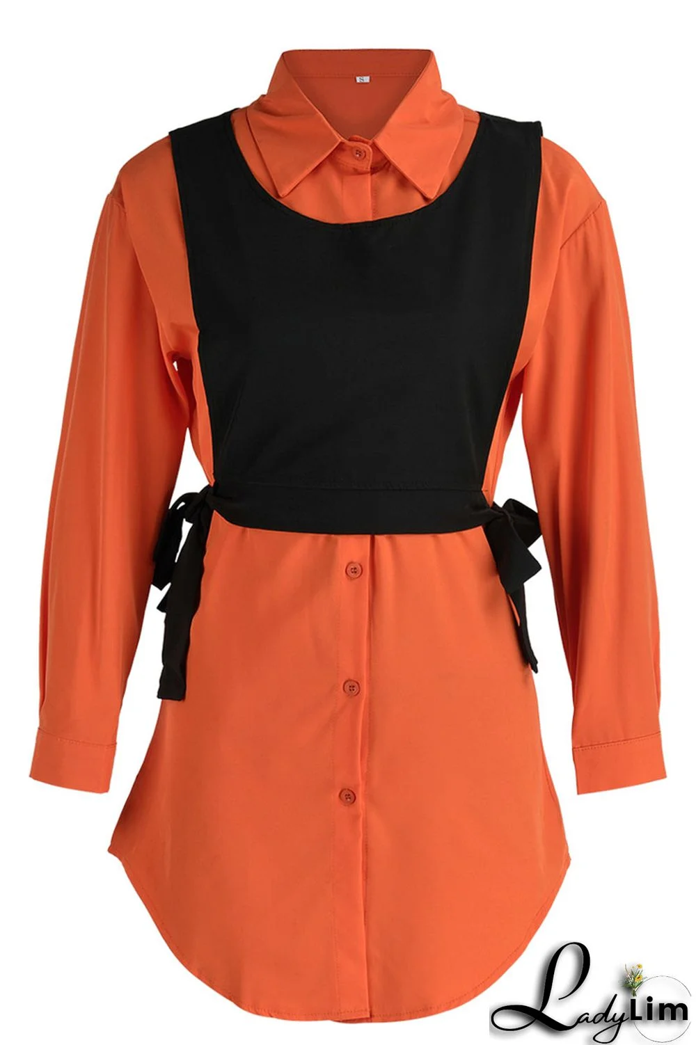 Light Blue Casual Simplicity Solid Patchwork Buckle Turndown Collar Long Sleeve Two Pieces