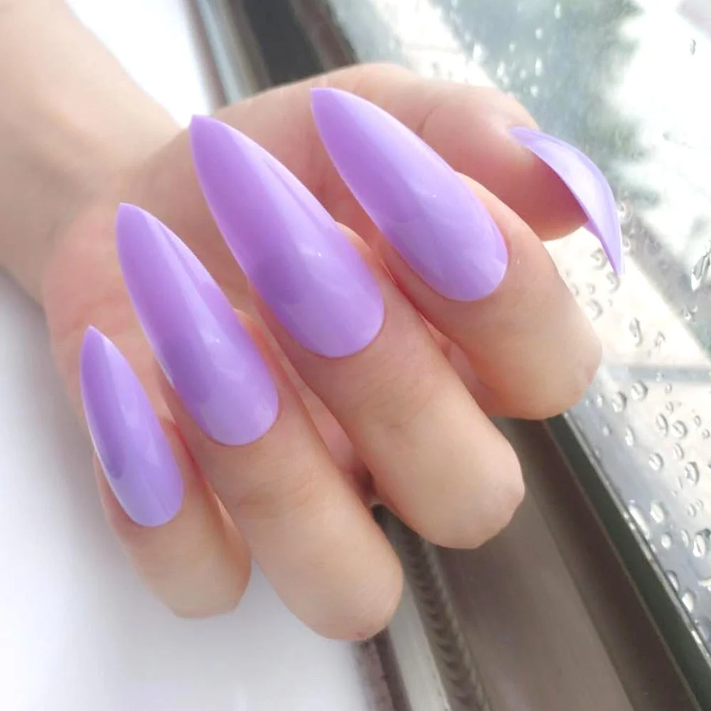 5 Sets Bright Yellow Artificial False Nail Long Stiletto Fake Fingernails For Design DIY Full Cover Salon Tips Manicure Tools-Nail Inspo