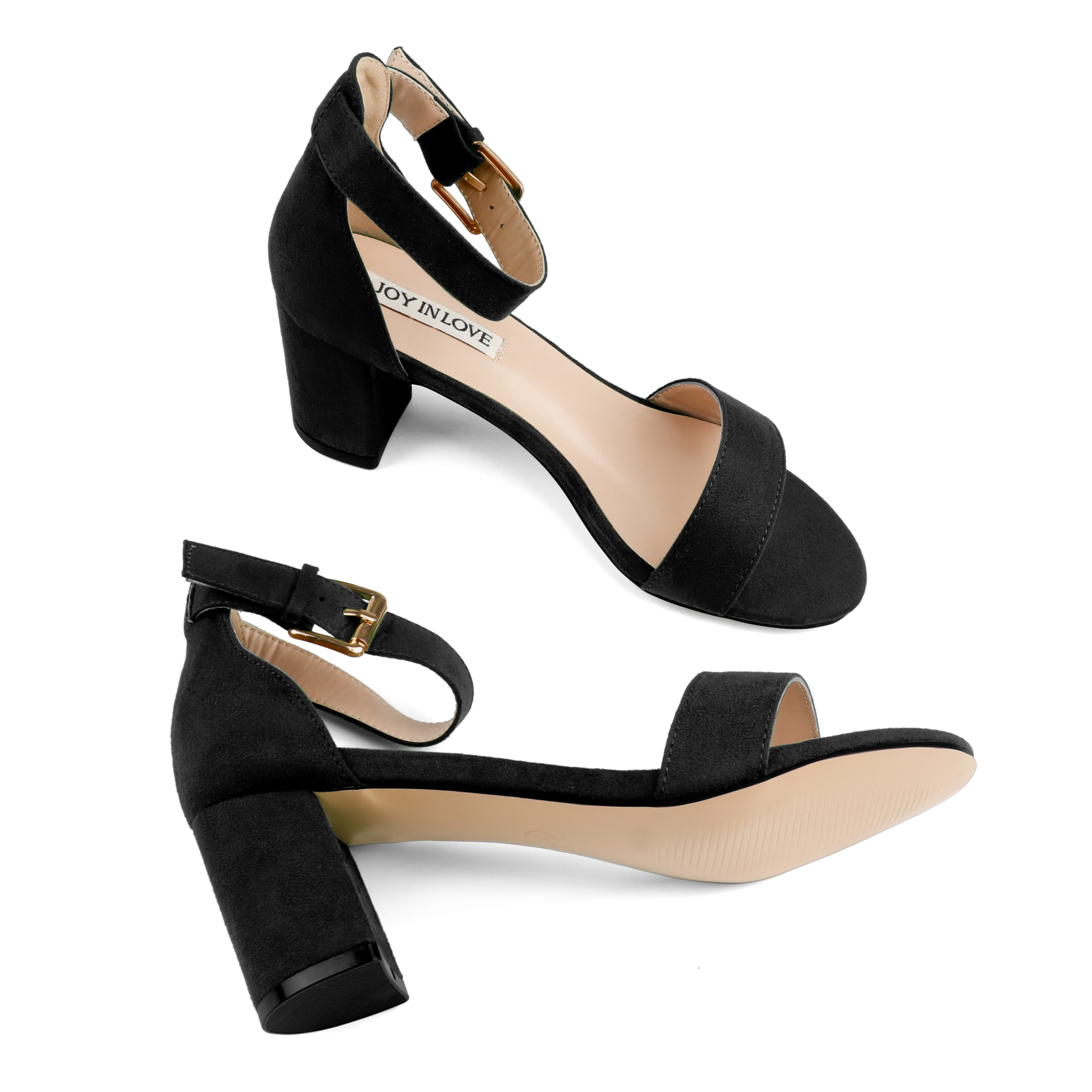 3.54"  Women's Ankle Strap Pumps Block Heel Open Toe Suede Sandals Summer Shoes-MERUMOTE