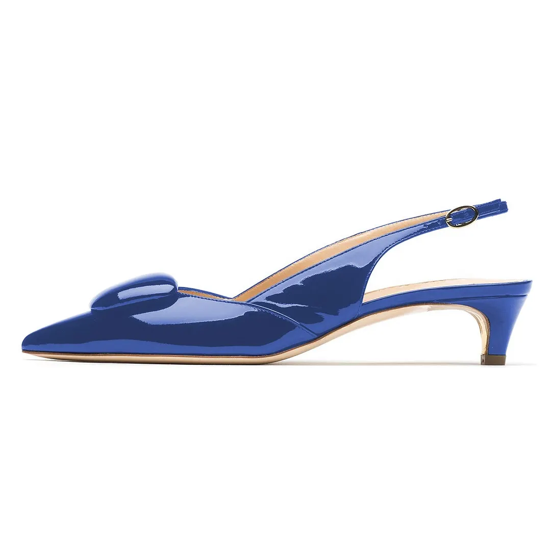 Women's Patent Leather Pointed Toe Slingback Pump Blue Heels