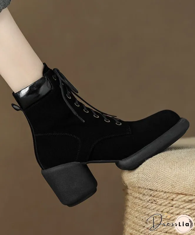 Suede Chunky Heel Boots Apricot Stylish Splicing Lace Up