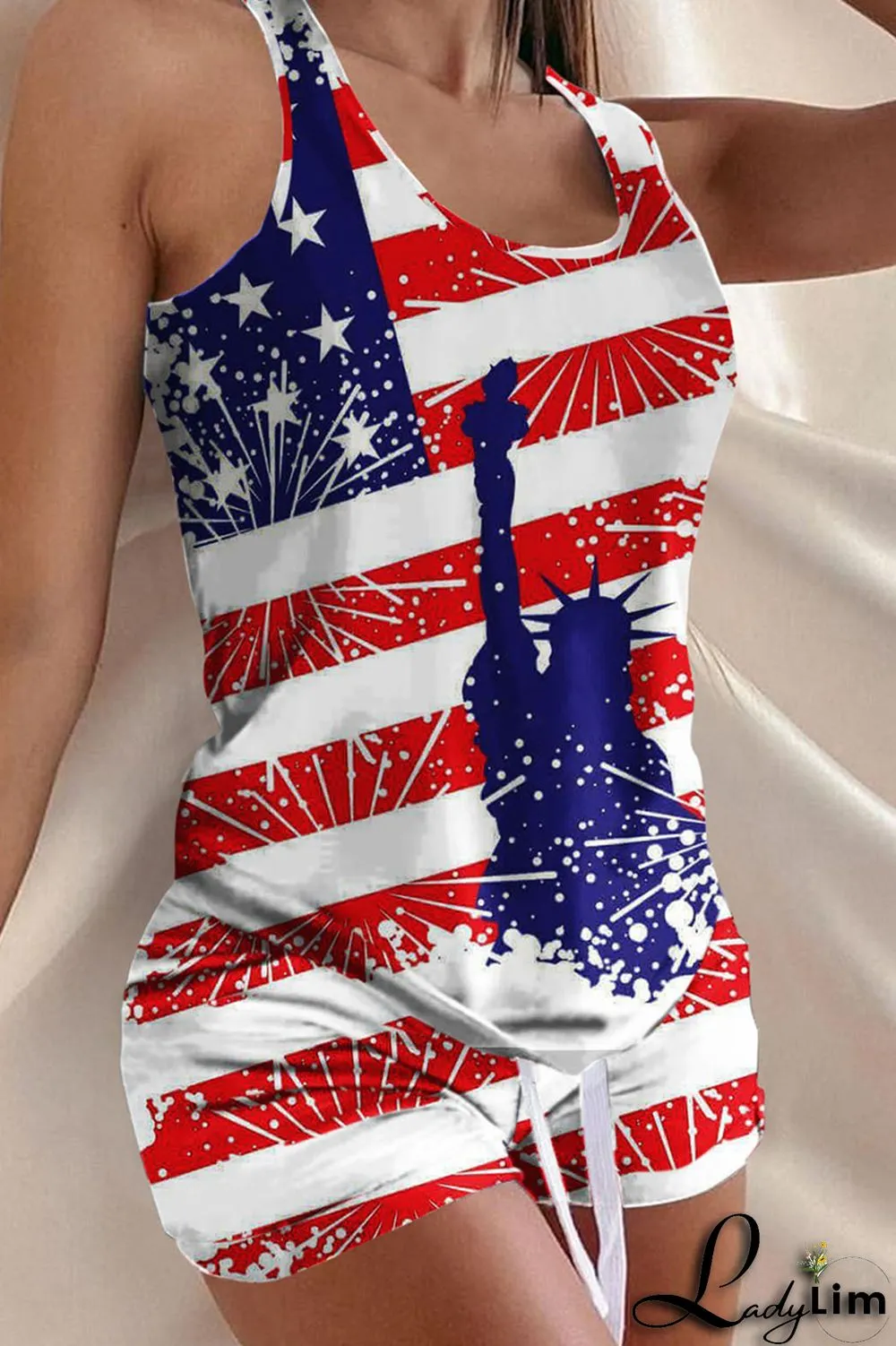 Black Pink Fashion Casual Print Basic U Neck Sleeveless Two Pieces