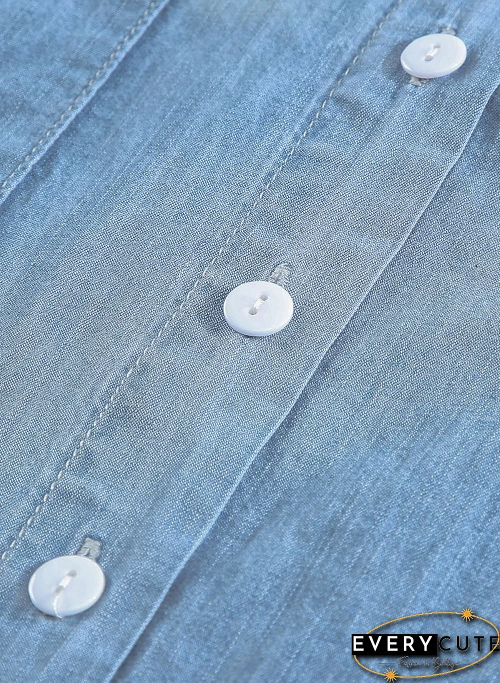 Light Blue Turn-down Collar Short Sleeve Denim Shirt