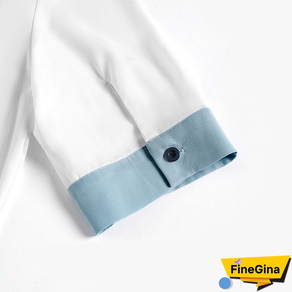 Vintage Pocket Colorblock Blouse Workwear