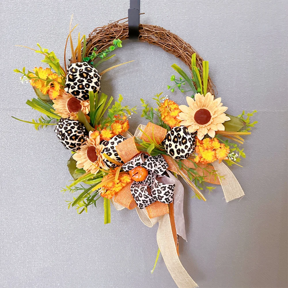Props simulation wreath leopard print bow pumpkin flower rattan ring ornament