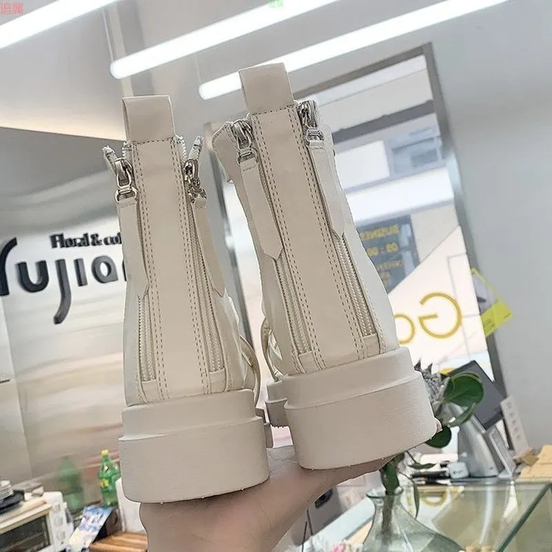 Net red sandals women's spring and summer 2021 new clip toe thick-soled muffin after zip Rome high help hollow boots zapatillas