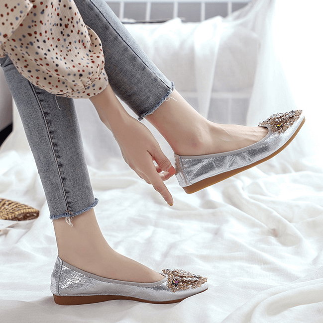 GOOSHOE Pointed Close Toe Oxford Rhinestone Flats