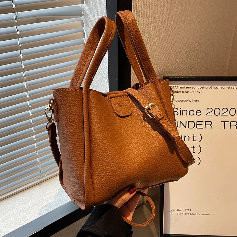 Women’s Medium Pu Leather Solid Color Streetwear Bucket Magnetic Buckle Shoulder Bag Handbag Crossbody Bag