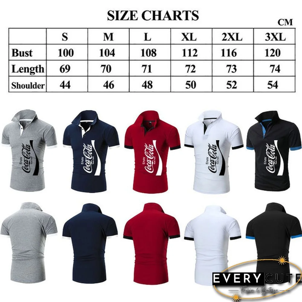 High Quality Coca-Cola Sport T Shirt Men's Fashion Personality Cultivating Hip Hop Short-sleeved Shirt Polo Shirts Plus Size