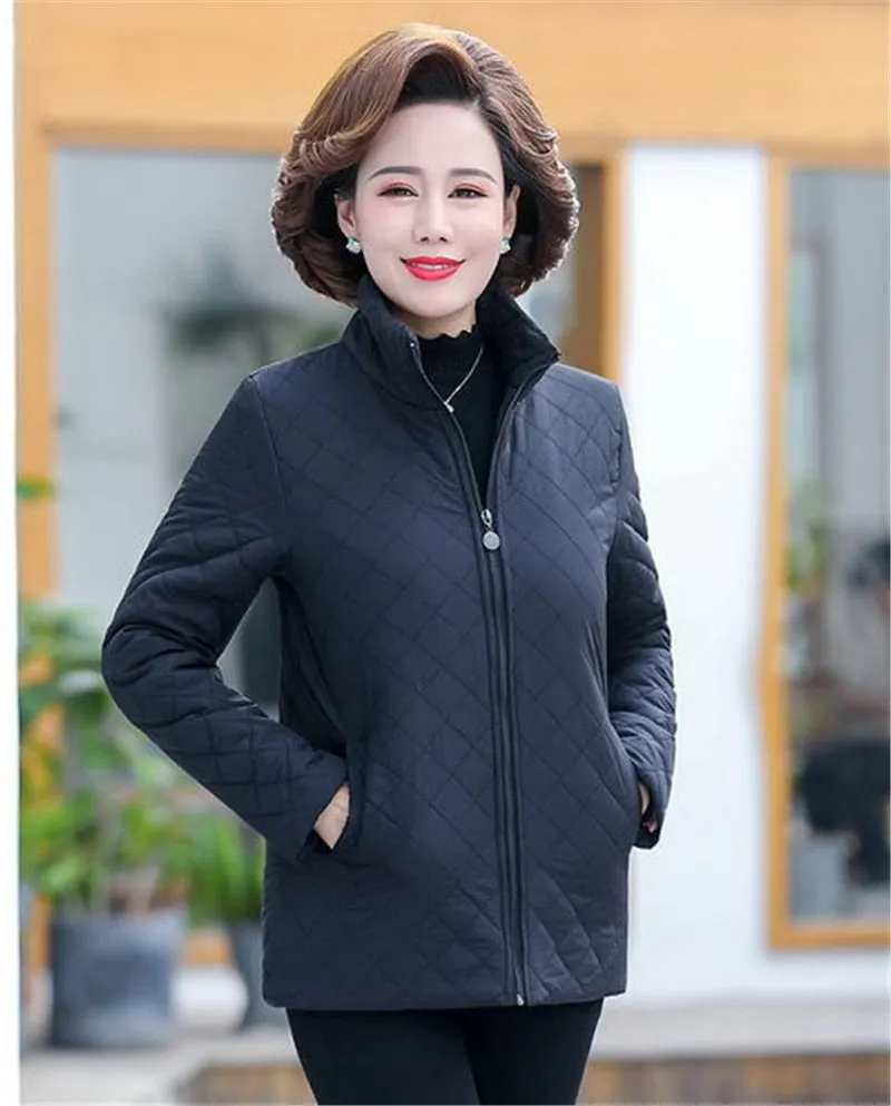 Autumn Winter Jacket Women 2021 New Solid Plus Velvet Cotton Padded Coat Plus Size 5XL Thin Short Jacket Middle-aged Female Tops