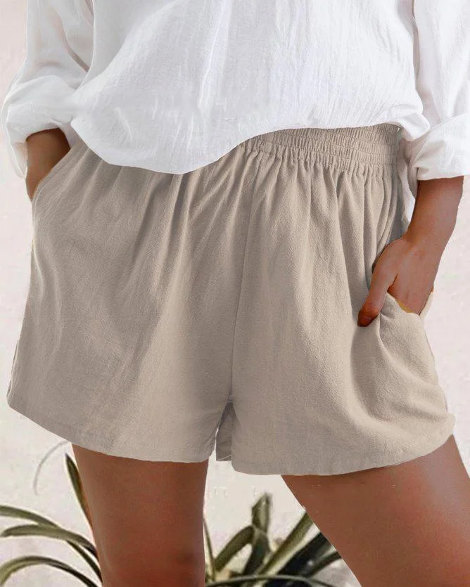 high waist linen blend shorts p111428