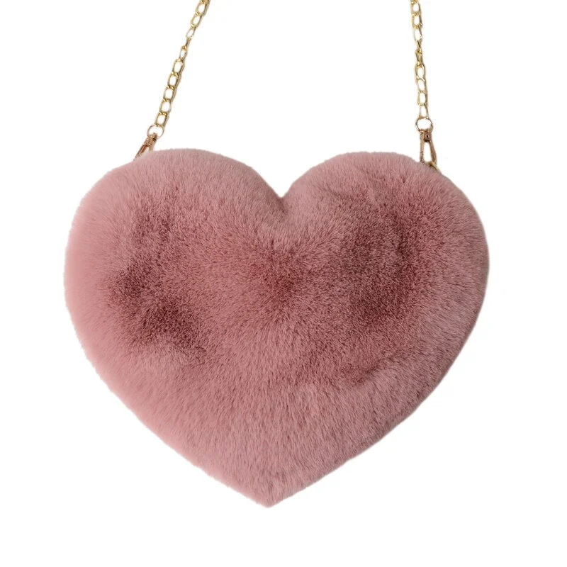 Crossbody Bags for Women Rex Rabbit Fur Love Bag Peach Heart Bag Chain Bag Fashion Shoulder Cross-chain Female Bag