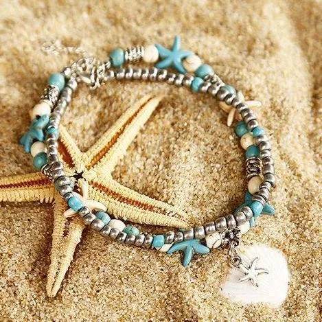 Women plus size clothing Personality Fashion Multi-layer Starfish Jewelry Anklet-Nordswear