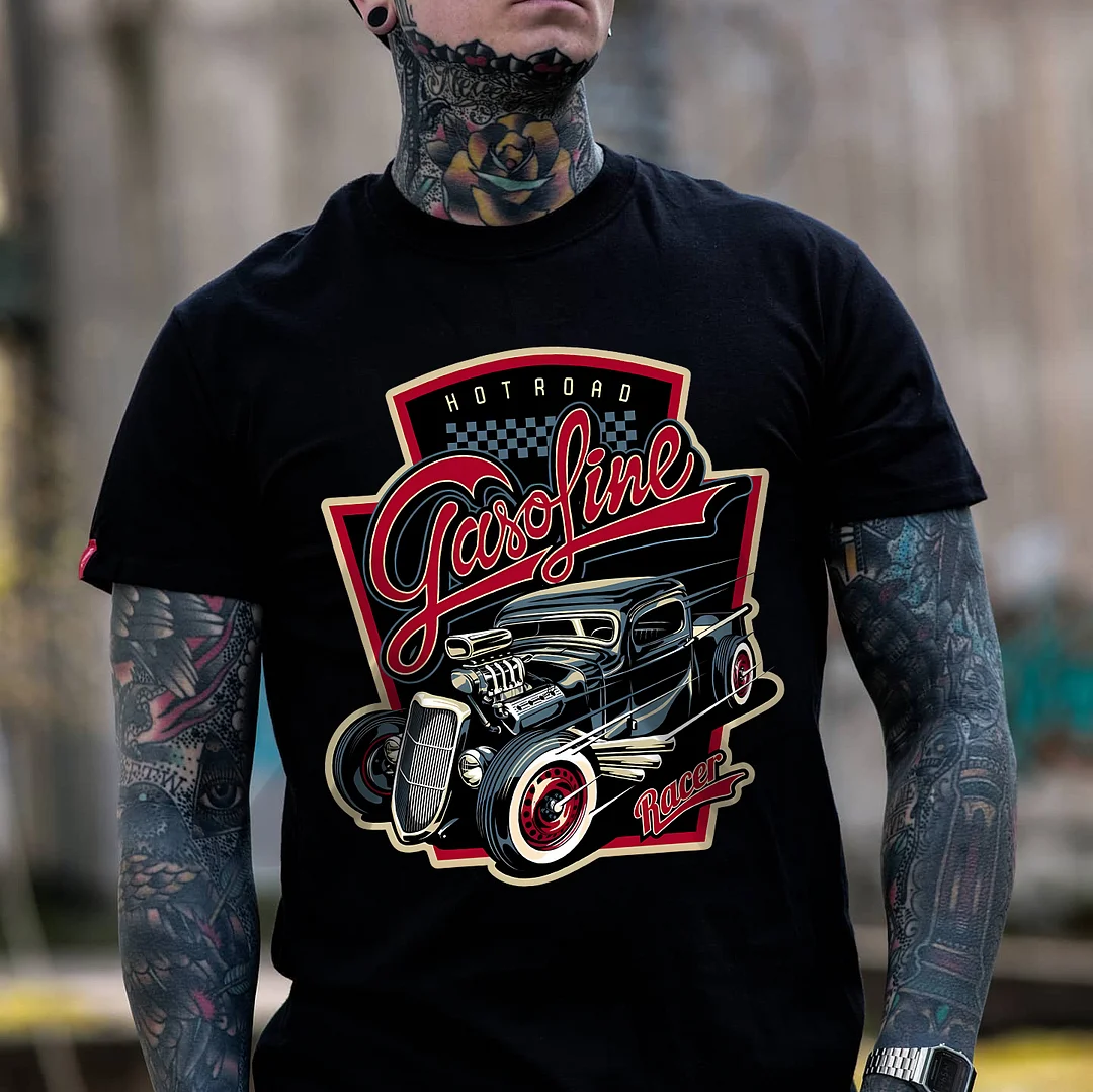 HOT ROAD GASOLINE RACER Classic Car Print Men's T-shirt