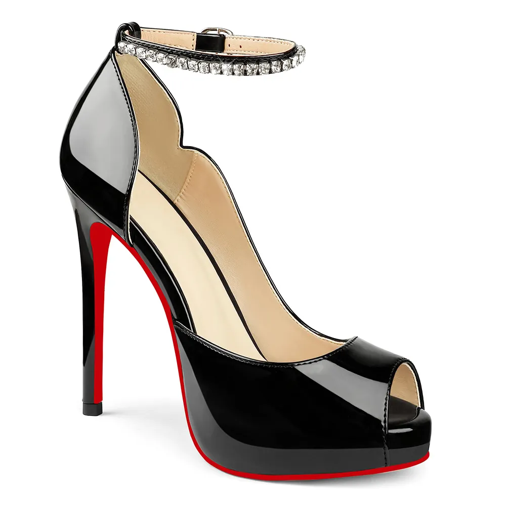 120mm Red Bottom Ankle Strap Platform Stiletto Party Peep Toe Pumps Shoes-vocosishoes