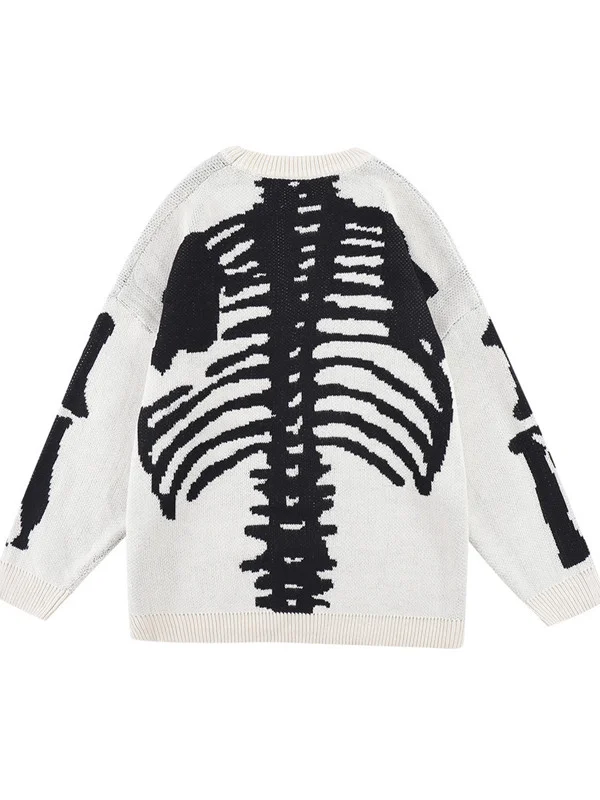 Goth Trendy Skull & Letter Jacquard Color Block Winter Sweater