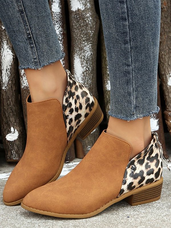 Brown Leopard Block-Heel Ankle Boots