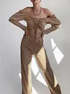 Sexy V-Neck Long Sleeve Drawstring Top&Wide Leg Pants Casual Suit
