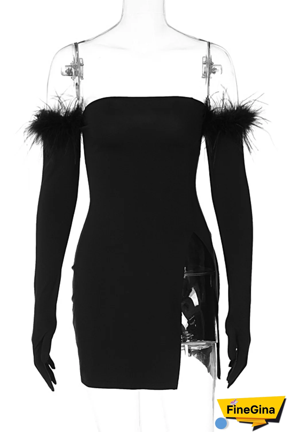 Black Sexy Solid Tassel Strapless Pencil Skirt Dresses