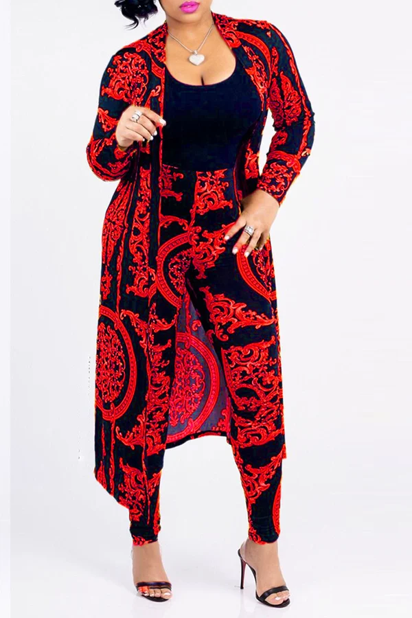 Red Casual Printed Blending Two-piece Pants Set(Without T-shirt) | EGEMISS