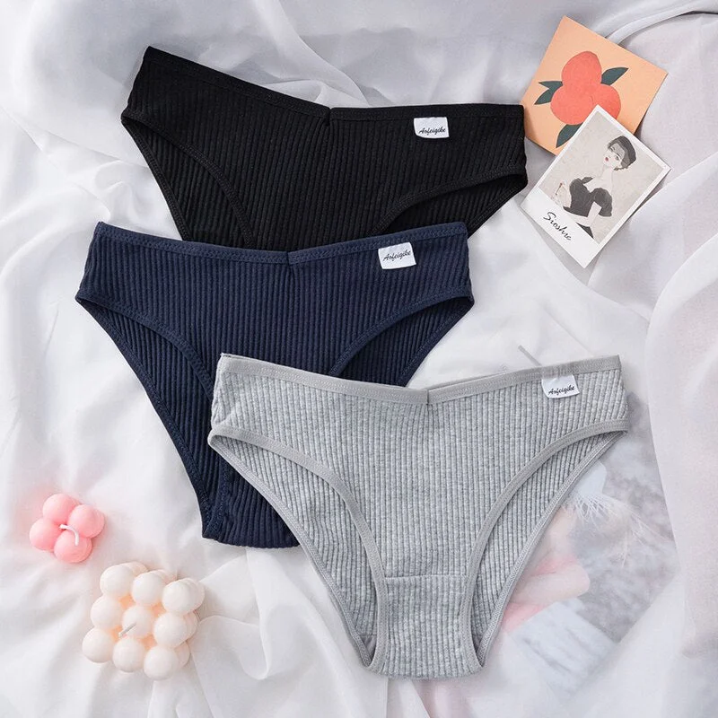 Cotton Women's Panties Underwear Sexy V Waist Underpants New Solid Color Female Skin-friendly Striped Briefs Intimate Lingerie