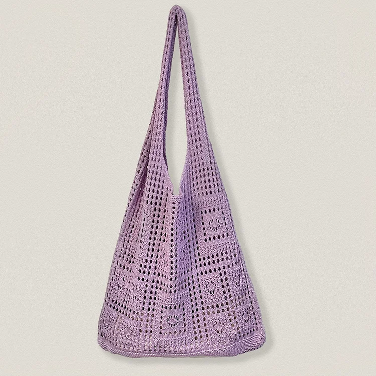 Lulusnow Handmade Purple Beach Summer Bag Vintage Foldable Handbag for Travel Crochet Shoulder Bag  Minimalist Lifestyle