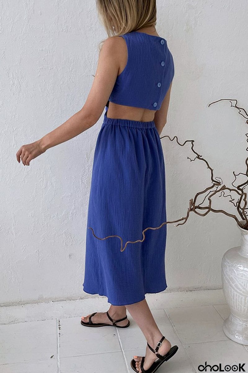 Casual Simplicity Solid Buckle O Neck Sleeveless Dress Dresses