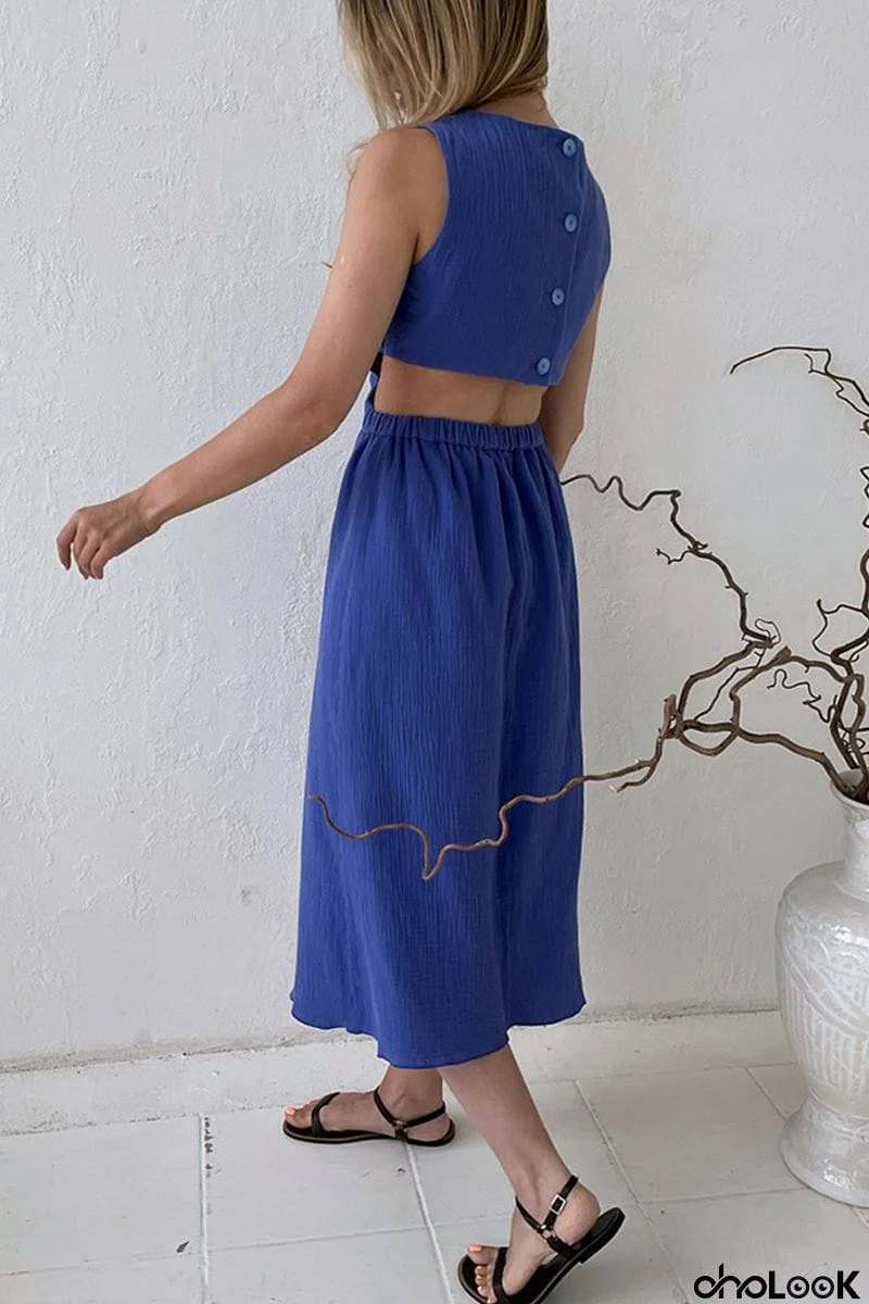 Casual Simplicity Solid Buckle O Neck Sleeveless Dress Dresses