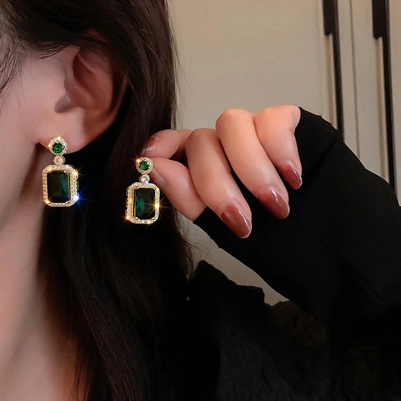 Lavish Emerald Inspired Earrings, Necklace, and Rings Fashion Jewelry