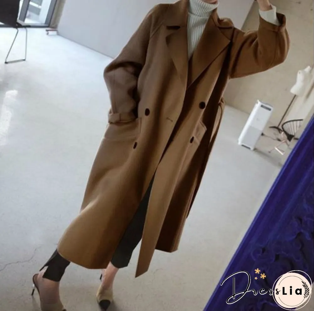 Autumn And Winter Fashion Women Temperament Coat Loose Long Oversize Trench Coat Wool Blend Coat