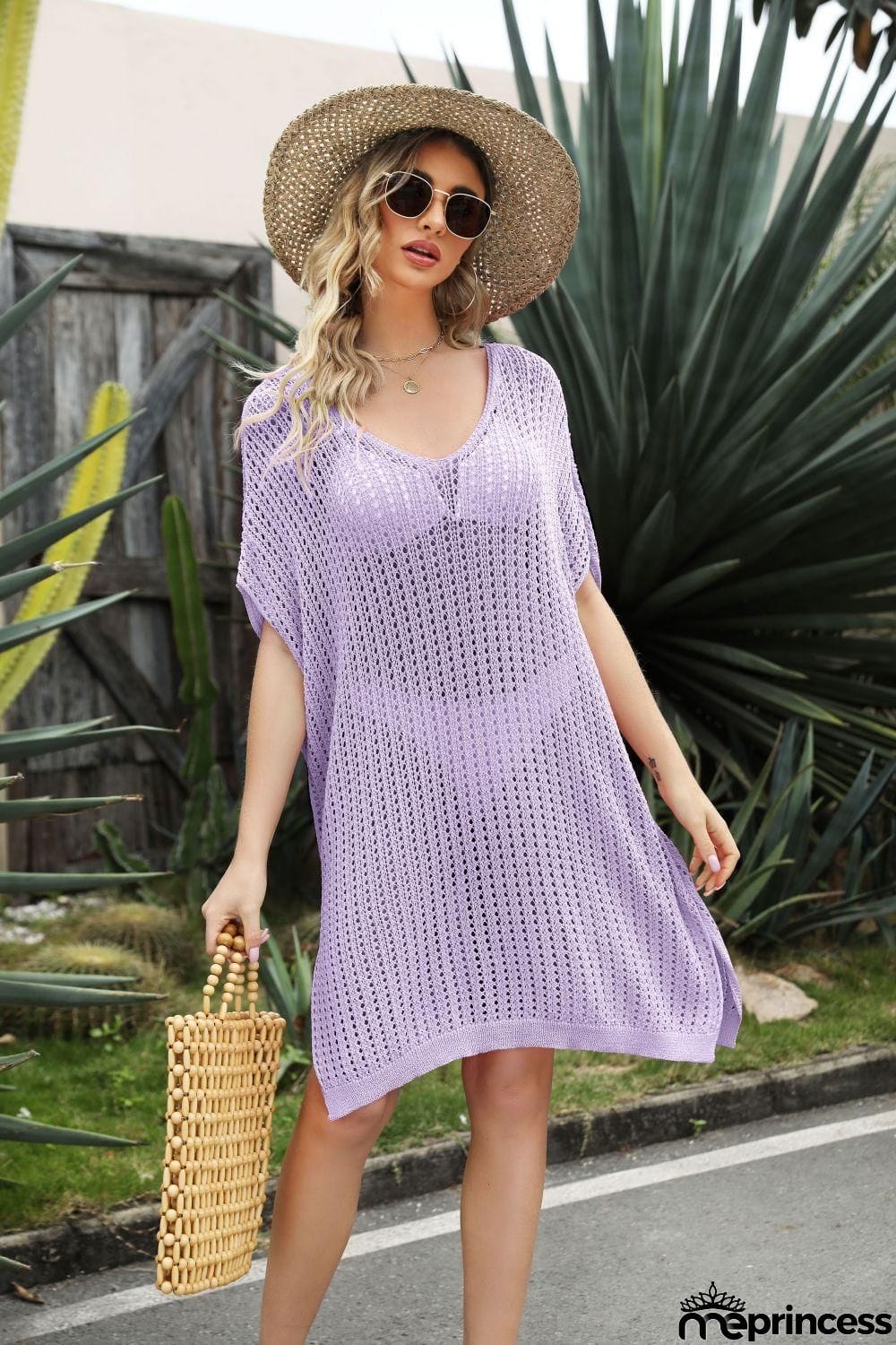 Openwork Side Slit Cover-Up Dress