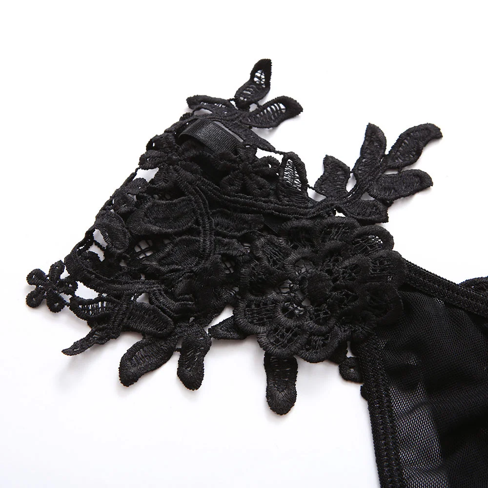 Billionm New Lingerie Set Women Lace Embroidery Floral Underwear Erotic Hollow Out Costumes Black Open Cup Exotic Intimate Clothing
