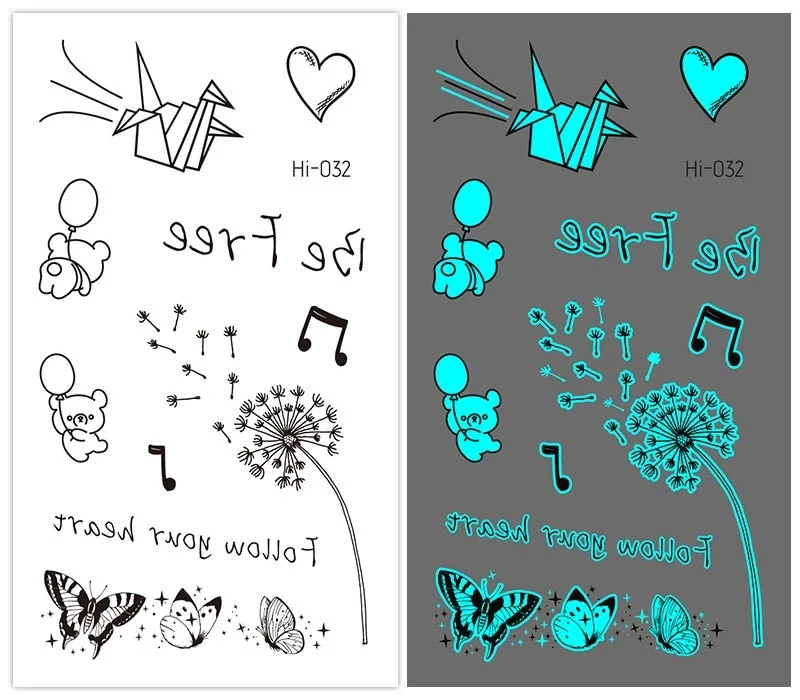 37 kinds Stylish Blue Light Luminous Tattoo Temporary Arm Body Sticker Club Party Disposable Noctilucent tatouage temporaire