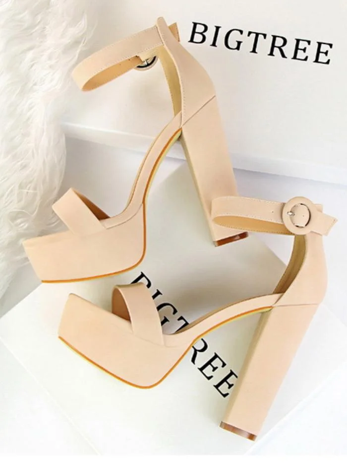 Sexy block heel super high heel open toe belt buckle sandals